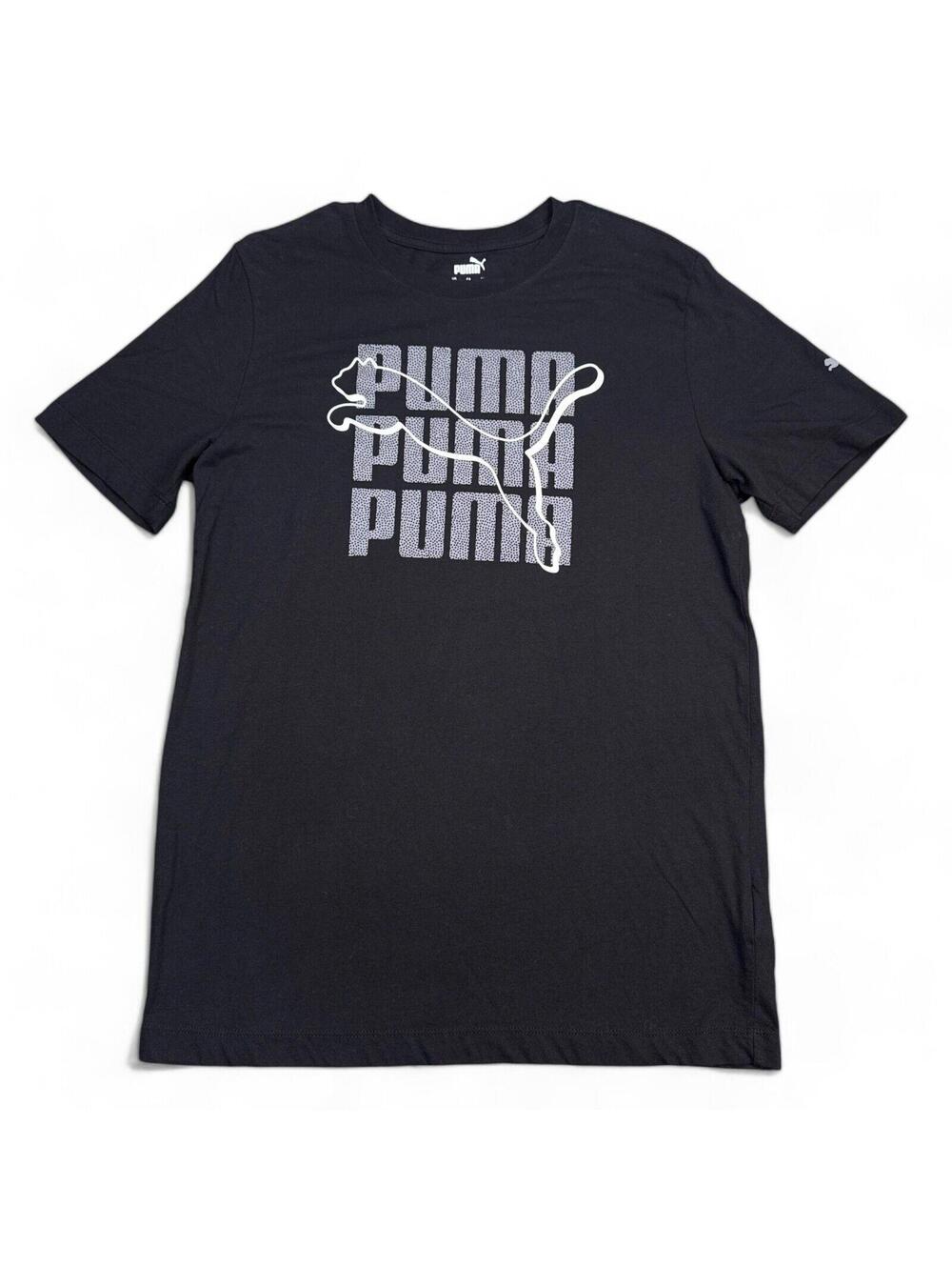 PUMA T Shirt Adult Size MEdium Black Big Print Logo Crew Neck Athletic Tee